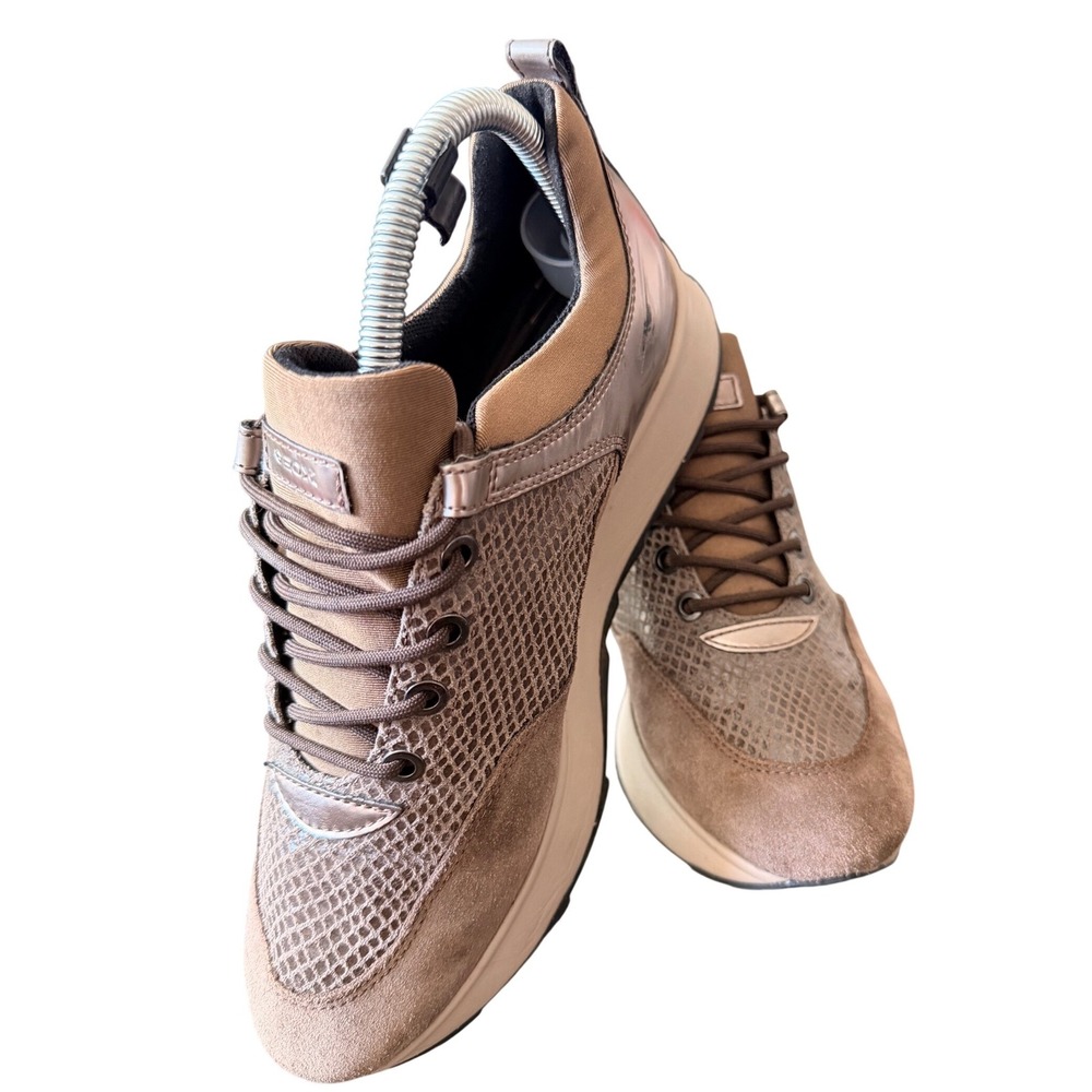 Geox Respira Womens Sneakers Taupe Bronze Metallic Suede Mesh Size 38 US 8